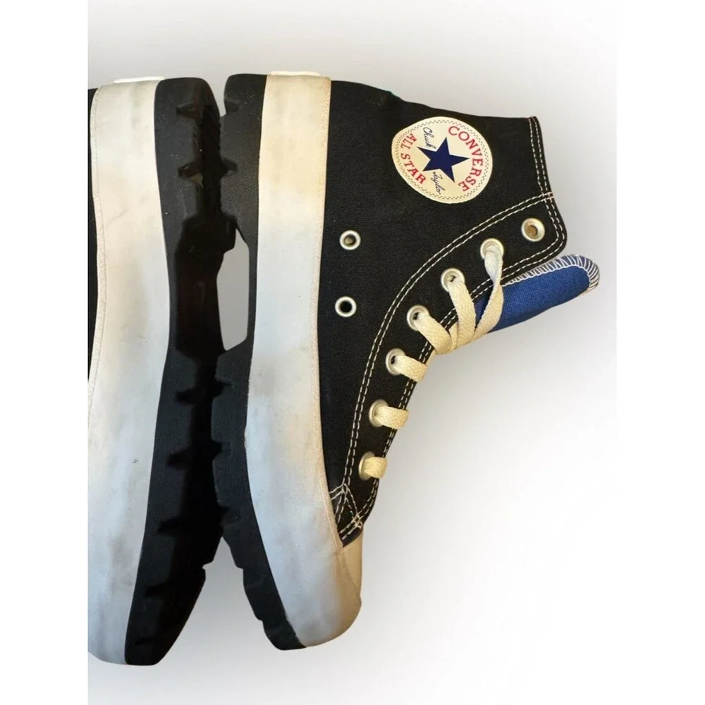 Converse Custom All Star Lugged High Top Platform Sneakers In Black And Blue - Picture 14 of 16